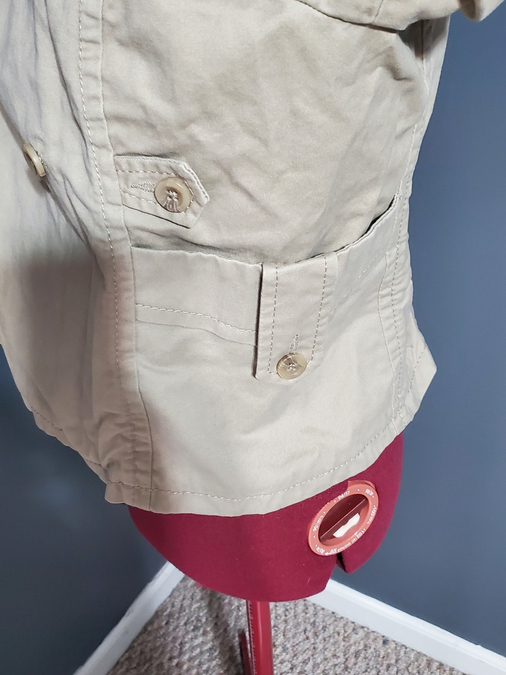 Old Navy Light Beige Double-Breasted Cropped Trench Coat Half Sleeve Women's Med - Picture 7 of 9